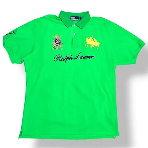 Polo Ralph Lauren 5XL Green Big Pony Crest Polo Shirt Cotton Rugby Equestrian - Picture 5 of 11